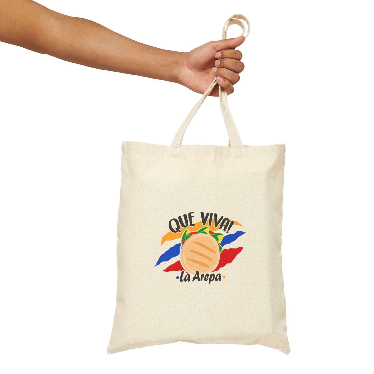 Vibrant Cotton Canvas Tote Bag - 'Que Viva La Arepa', Eco-Friendly Shopping Bag, Gift for Food Lovers, Festivals, Sustainable Style
