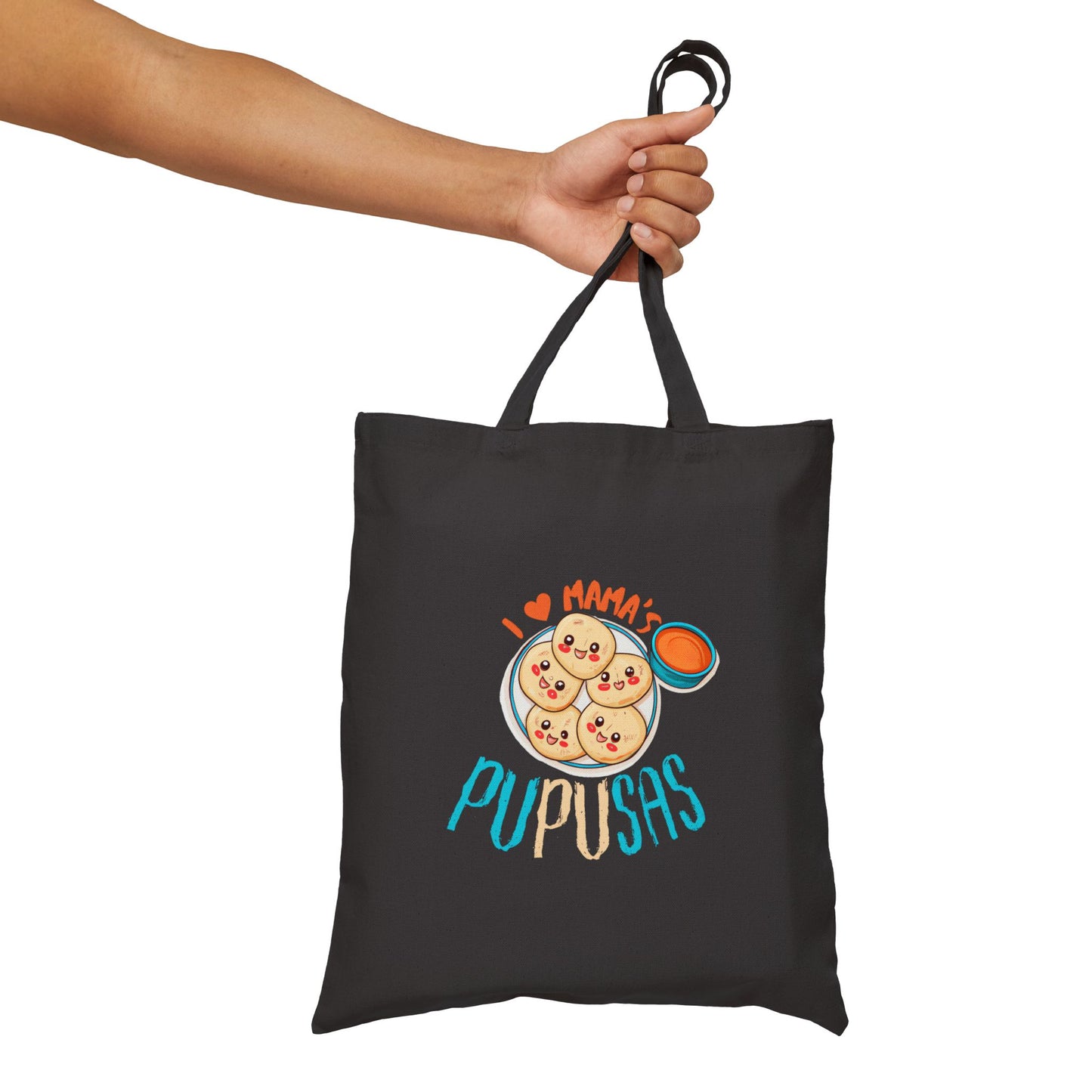 I Love Pupusas Tote Bag, Cute Cotton Tote for Foodies, Grocery Shopping Bag, Sustainable Canvas Bag, Travel Companion, Bolso el Salvador