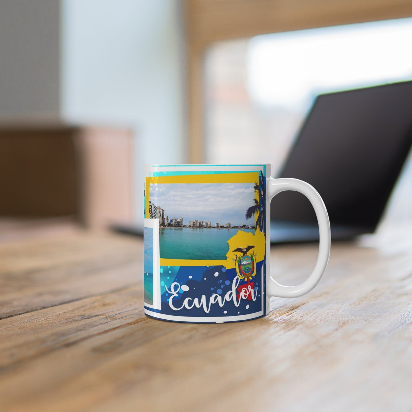 Colorful Beach Mug with Scenic Views of Santa Elena and Salinas, Coastal Gift, Travel Mug, Beach Lover's Drinkware, Taza Ecuador