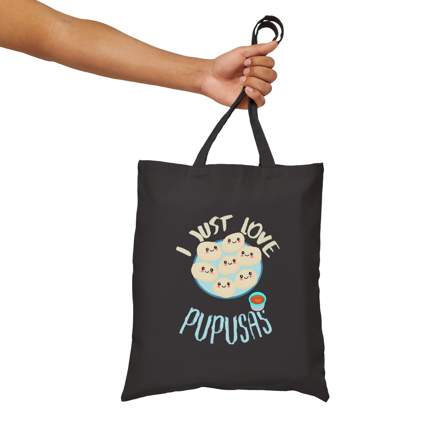 I Just Love Pupusas Cotton Canvas Tote Bag, Eco-Friendly Shopper, Gifts for Foodies, Casual Tote for Everyday Use