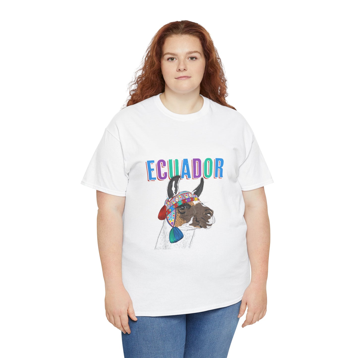 Ecuador Llama Tee, Unisex Heavy Cotton Tee, Ecuadorian Culture Shirt, Travel Gift, Ethnic Wear, Animal Lover T-Shirt