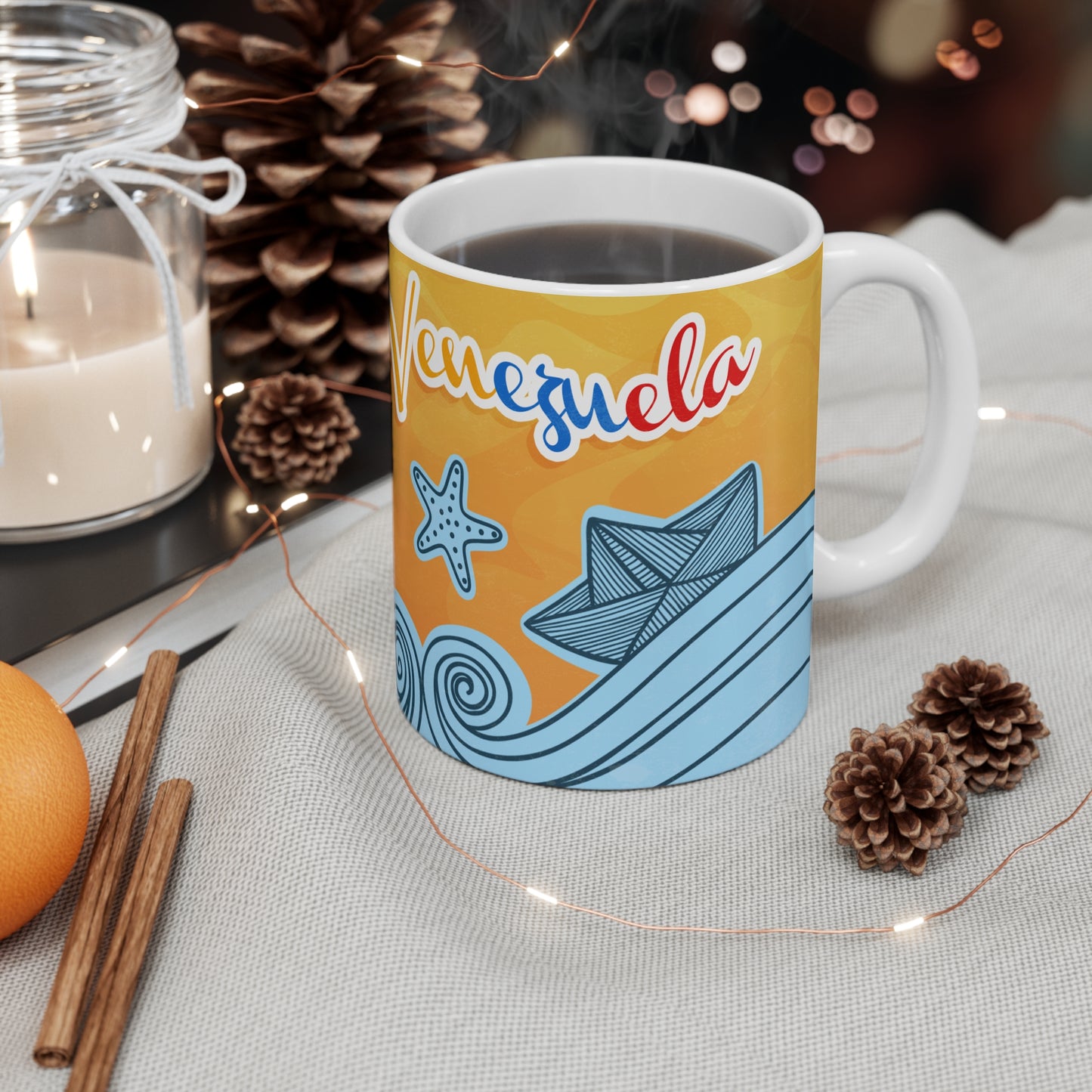 Vibrant Nautical-Themed Mug, Taza Venezuela, Frases Venezolanas