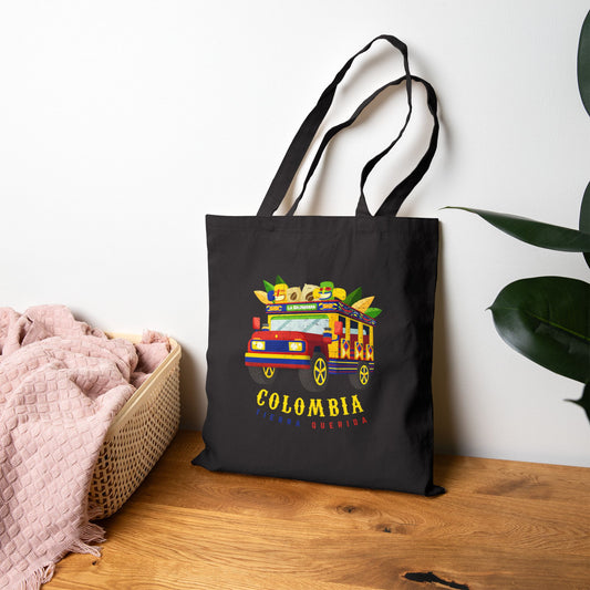 Vintage Colombia Tote Bag, Eco-Friendly Shopping Bag, Beach Tote, Gift for Travelers, Reusable Grocery Bag, Festival Accessory