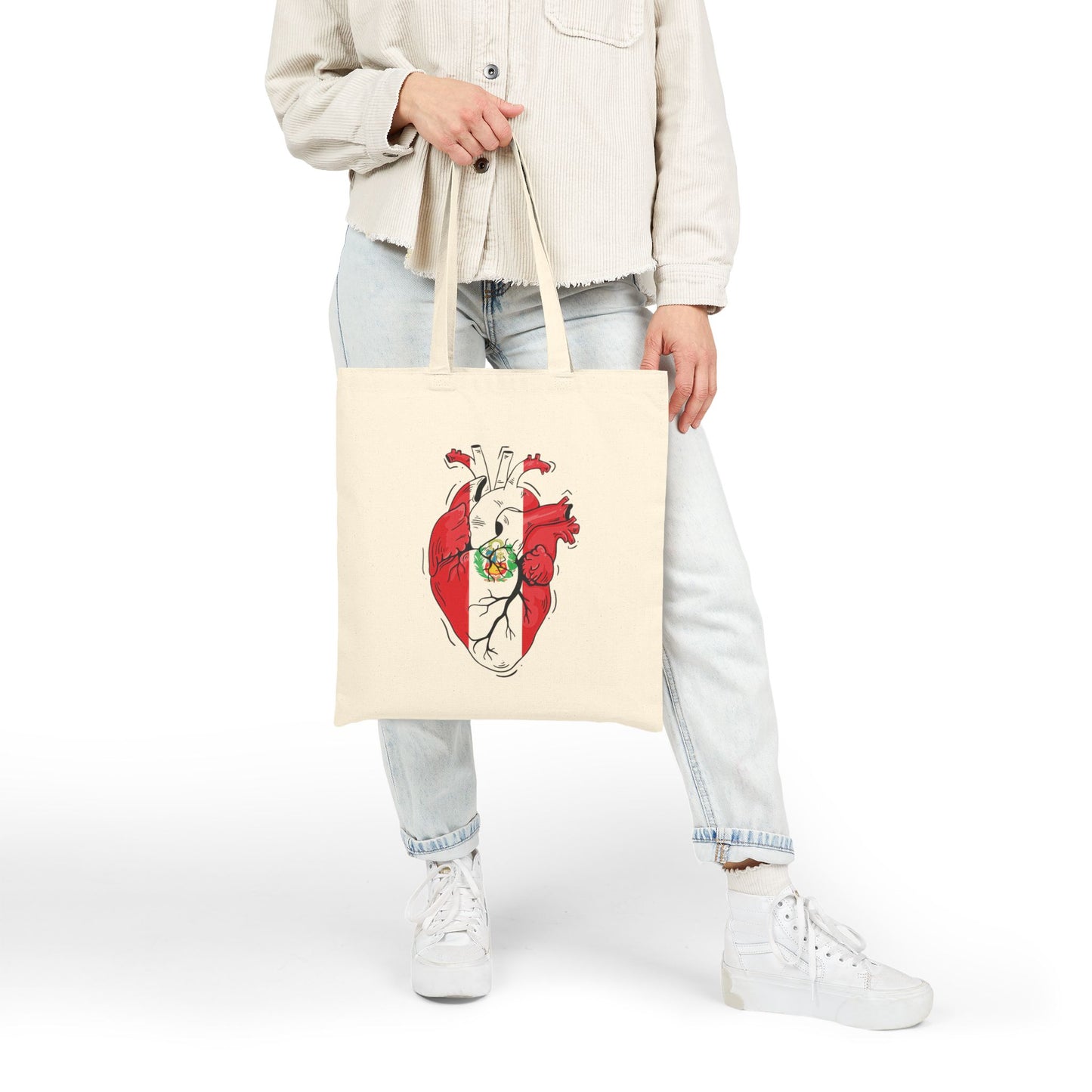 Heart Art Cotton Canvas Tote Bag, Eco-Friendly Tote, Gift for Art Lovers, Boho Bag, Reusable Shopping Tote, Heart Design Carryall, Bolso Peruano