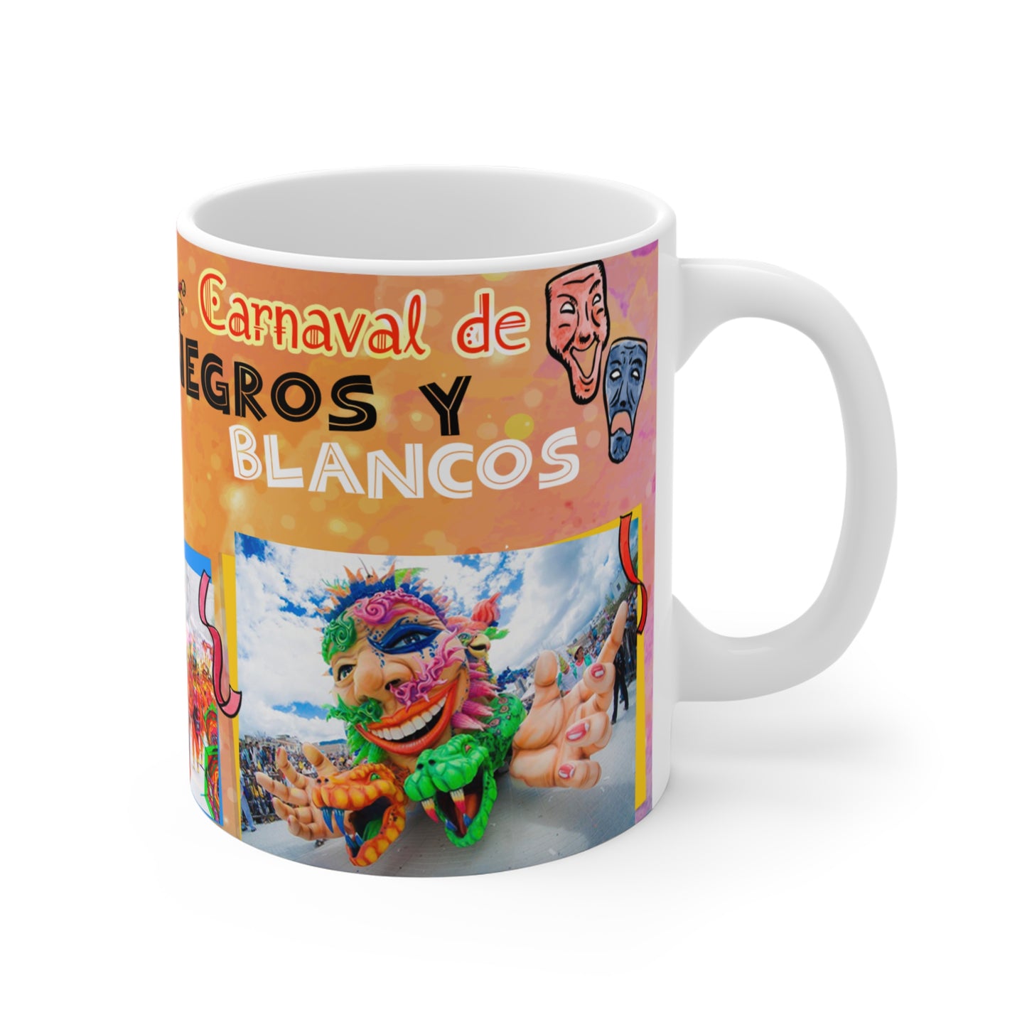 Mug Carnaval Blancos y Negros Colombia 11oz, Colombian Coffee Mug, Cultura Colombiana