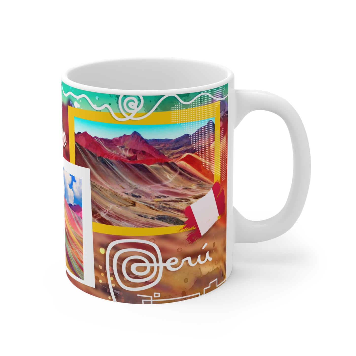 Vibrant Cusco Mug, Rainbow Mountain Coffee Cup, Travel Souvenir Gift, Colorful Ceramic Drinkware, Unique Home Decor, Taza Perú