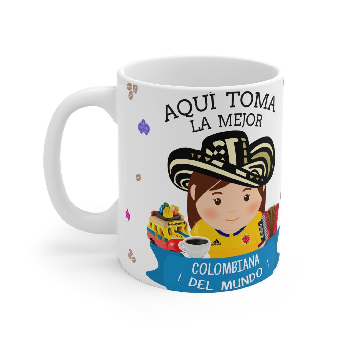 Colombian Coffee Lover Mug, Cute Cartoon Travel Mug, Gift for Coffee Enthusiasts, Fun Drinkware for Celebrations, Cozy Coffee Gift
