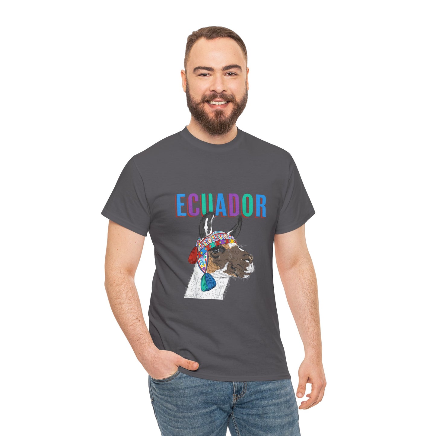 Ecuador Llama Tee, Unisex Heavy Cotton Tee, Ecuadorian Culture Shirt, Travel Gift, Ethnic Wear, Animal Lover T-Shirt