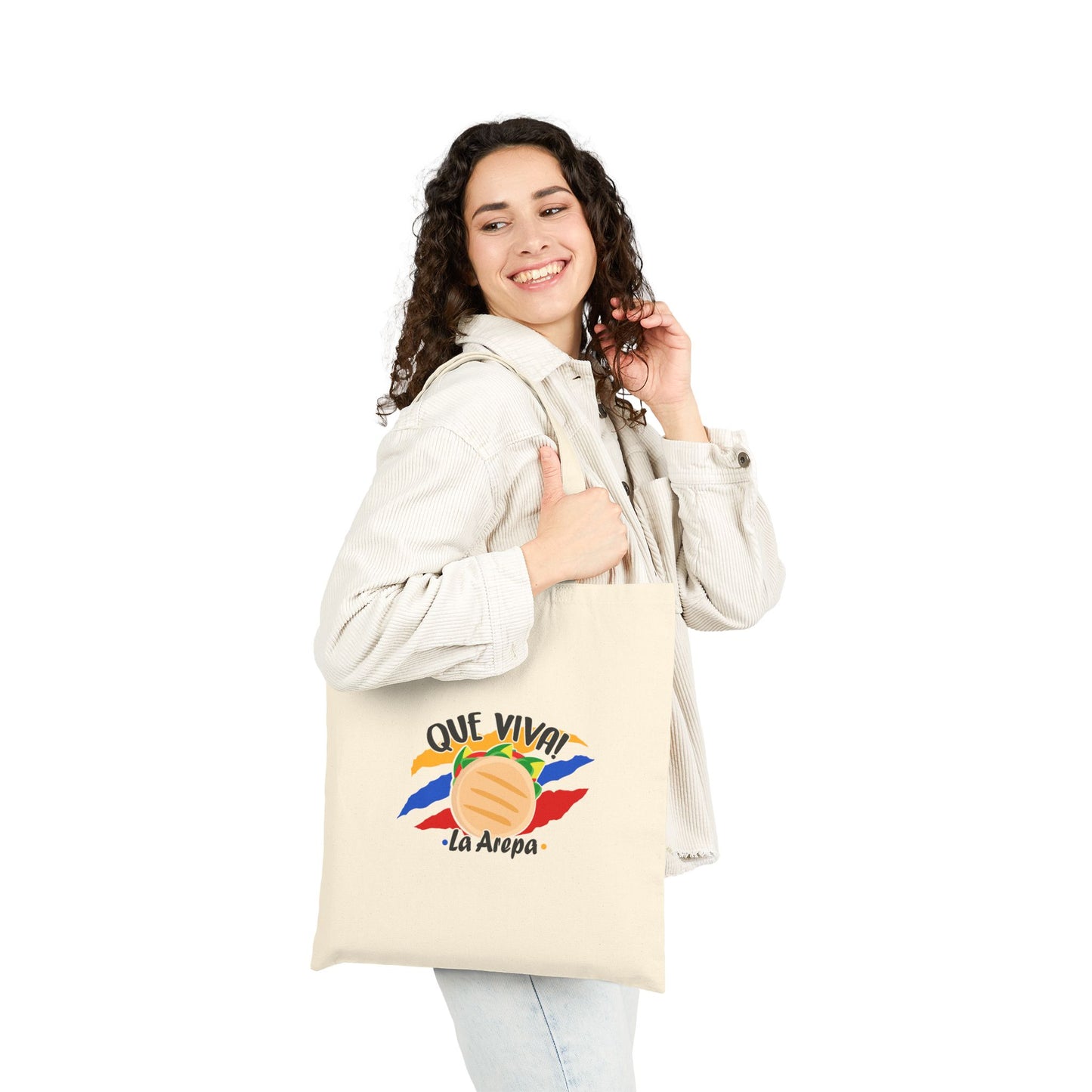 Vibrant Cotton Canvas Tote Bag - 'Que Viva La Arepa', Eco-Friendly Shopping Bag, Gift for Food Lovers, Festivals, Sustainable Style