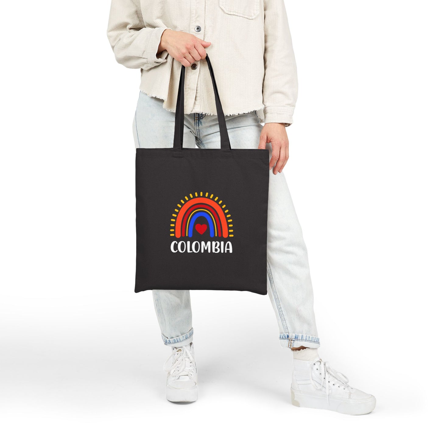 Colombian Rainbow Cotton Canvas Tote Bag | Eco-Friendly Shopping Bag, Gift for Travelers, Beach Bag, Market Tote, Everyday Use