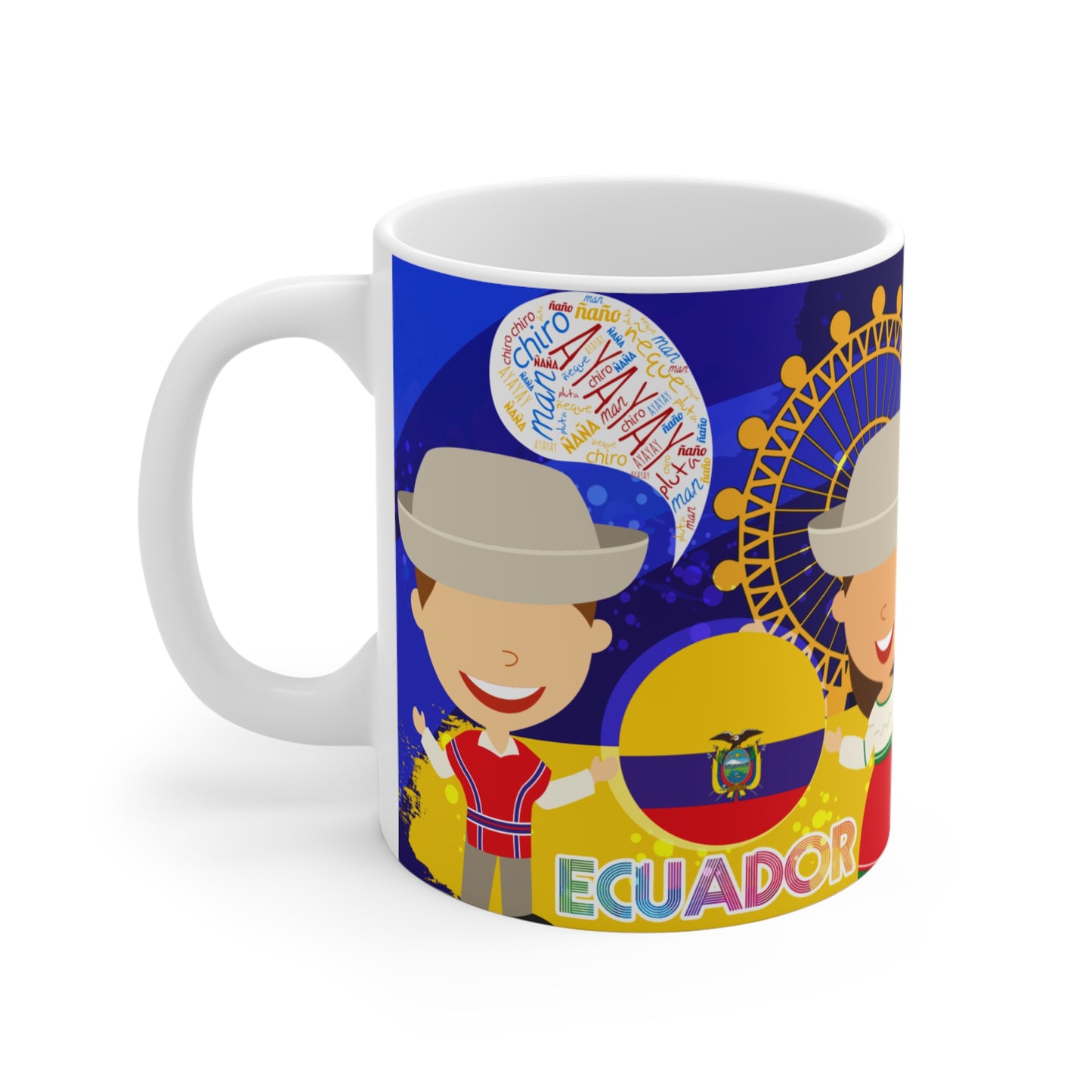 Colorful Ecuadorian Mug, Unique Coffee Cup, Travel Souvenir, Gift for Travelers, Cultural Keepsake, Fun Coffee Mug, Taza Ecuador