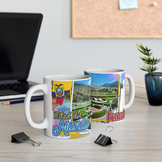 Ecuadorian Mitte del Mundo Mug, Colorful Travel Mug, Souvenir Coffee Cup, Gift for Travelers, Unique Home Decor, Taza Ecuador