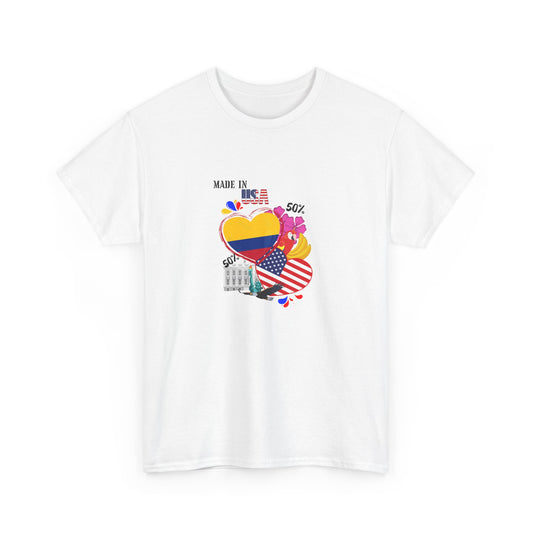 Proud Heart Graphic Tee, Unisex Cotton T-Shirt for Celebrations, Colombia T-shirt, Everyday Wear, Gift for Friends