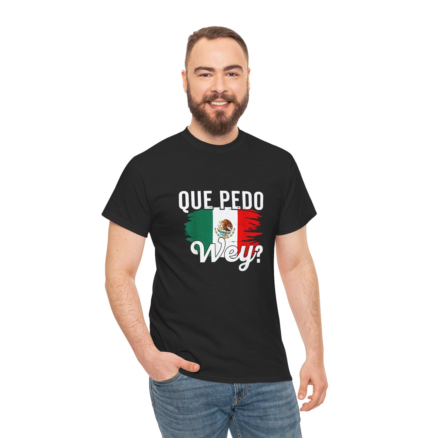 Mexican Pride Tee, Unisex Heavy Cotton Shirt with Colors of Mexico, Que Pedo Wey Graphic Top, Casual Wear, Gifts for Friends