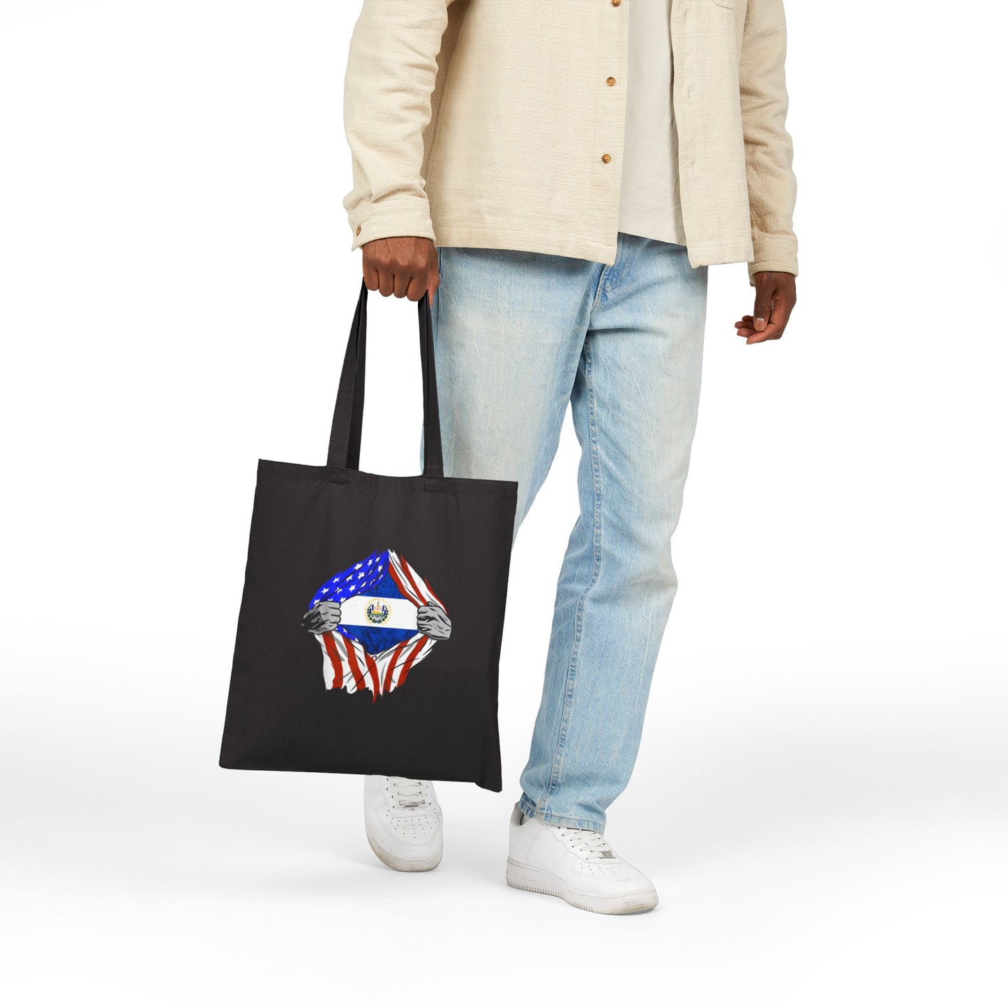 Patriotic Cotton Canvas Tote Bag | Eco-Friendly, Reusable Shopping Bag | Perfect for Independence Day, Gifts, School, Travel, Bolso el Salvador