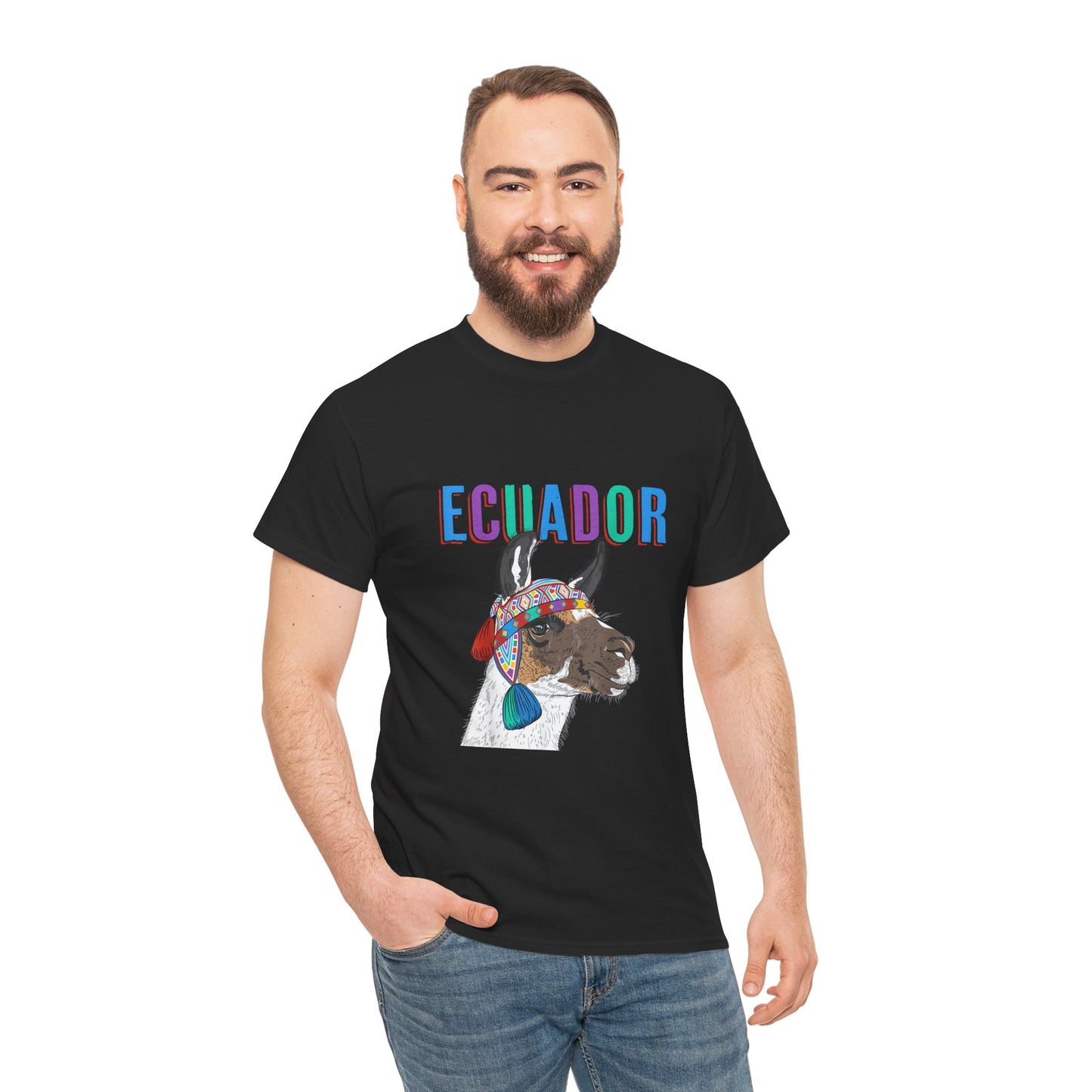 Ecuador Llama Tee, Unisex Heavy Cotton Tee, Ecuadorian Culture Shirt, Travel Gift, Ethnic Wear, Animal Lover T-Shirt