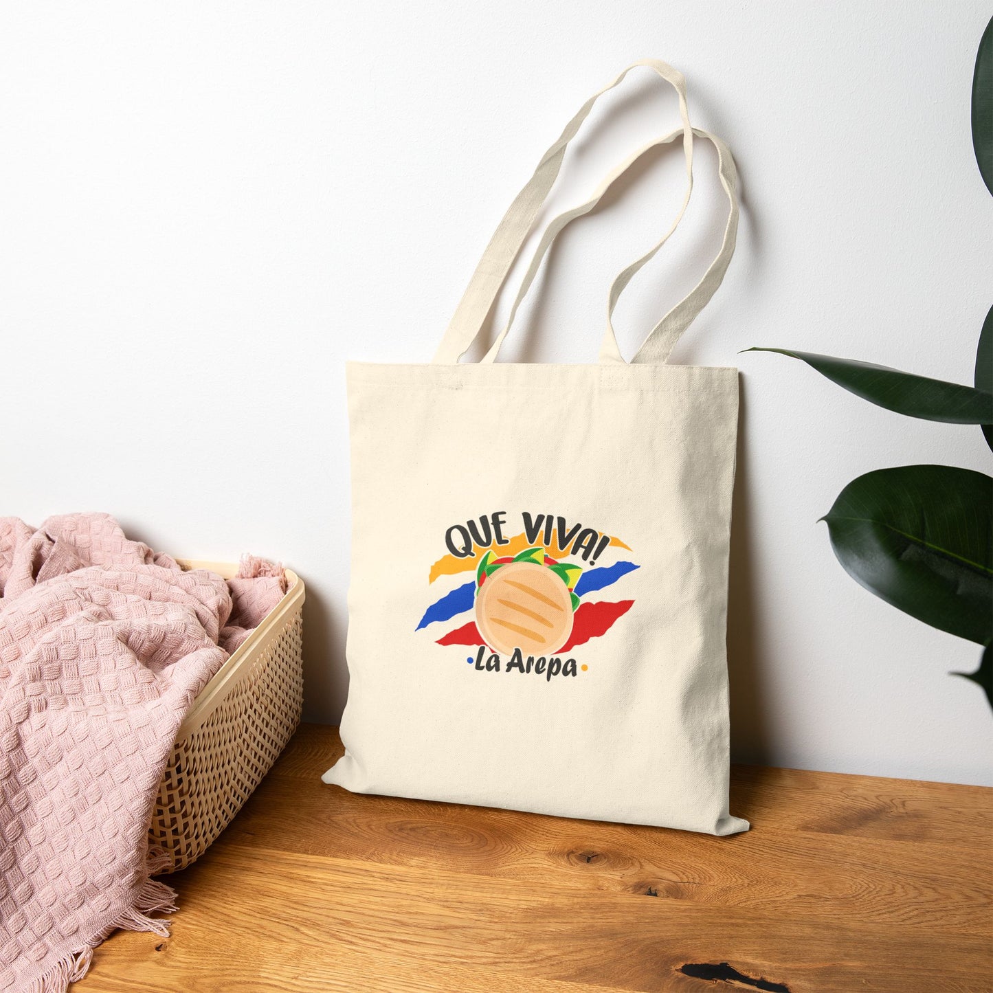 Vibrant Cotton Canvas Tote Bag - 'Que Viva La Arepa', Eco-Friendly Shopping Bag, Gift for Food Lovers, Festivals, Sustainable Style