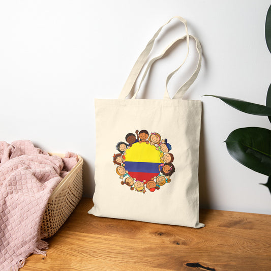 Colorful Colombia Kids Cotton Canvas Tote Bag, Eco-Friendly Shopper, Beach Tote, School Bag, Unique Gift for Kids