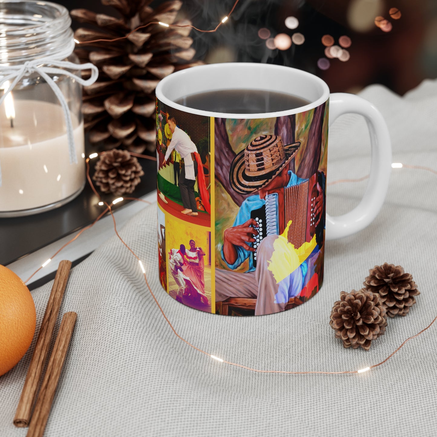 Colombian Culture Mug - 11oz Coffee Cup, Colorful Artwork, Perfect for Gift, Fiesta, Travel Souvenir, Colombia Lover