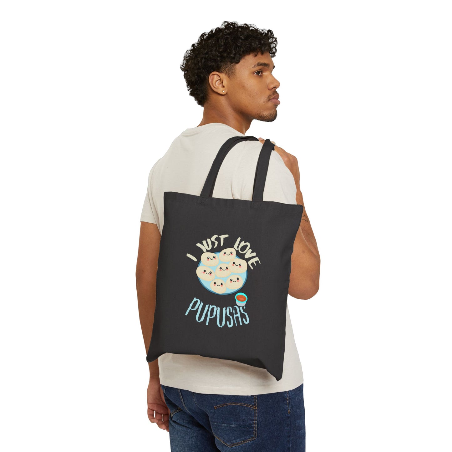 I Just Love Pupusas Cotton Canvas Tote Bag, Eco-Friendly Shopper, Gifts for Foodies, Casual Tote for Everyday Use