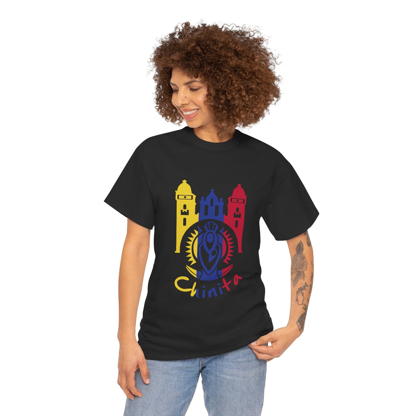 Chinita Unisex Heavy Cotton Tee | Vibrant Cultural Tee, Casual Wear, Gift for Festivals, Bohemian Style, Pride Apparel, Virgen La Chinita