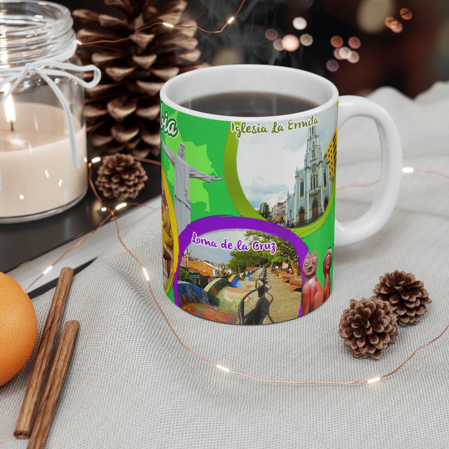 Colombian Culture Mug, 11oz Travel Mug, Souvenir Coffee Cup, Cali Festive Mug, Colorful Colombia Gift, Vibrant Décor, Cali Colombia
