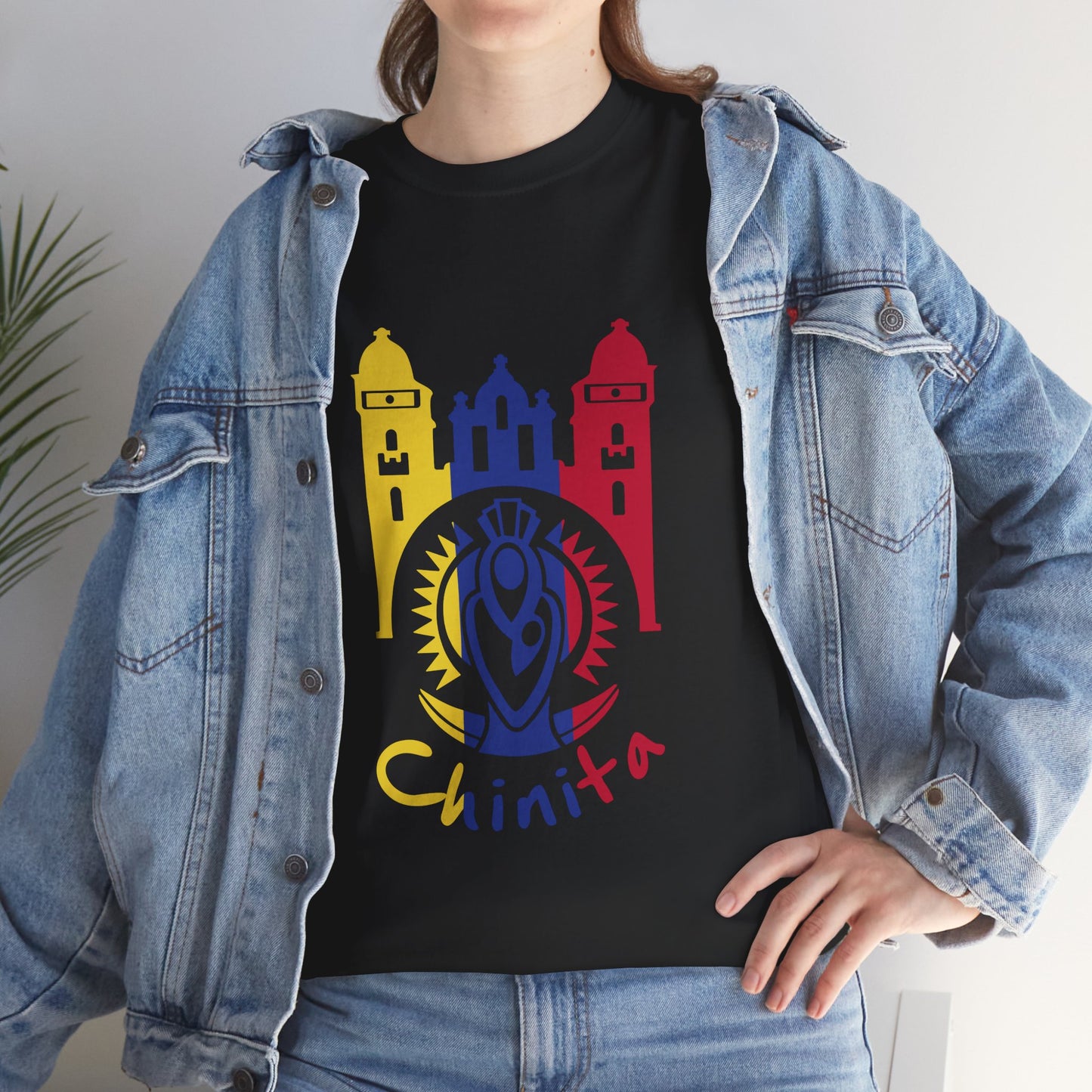 Chinita Unisex Heavy Cotton Tee | Vibrant Cultural Tee, Casual Wear, Gift for Festivals, Bohemian Style, Pride Apparel, Virgen La Chinita