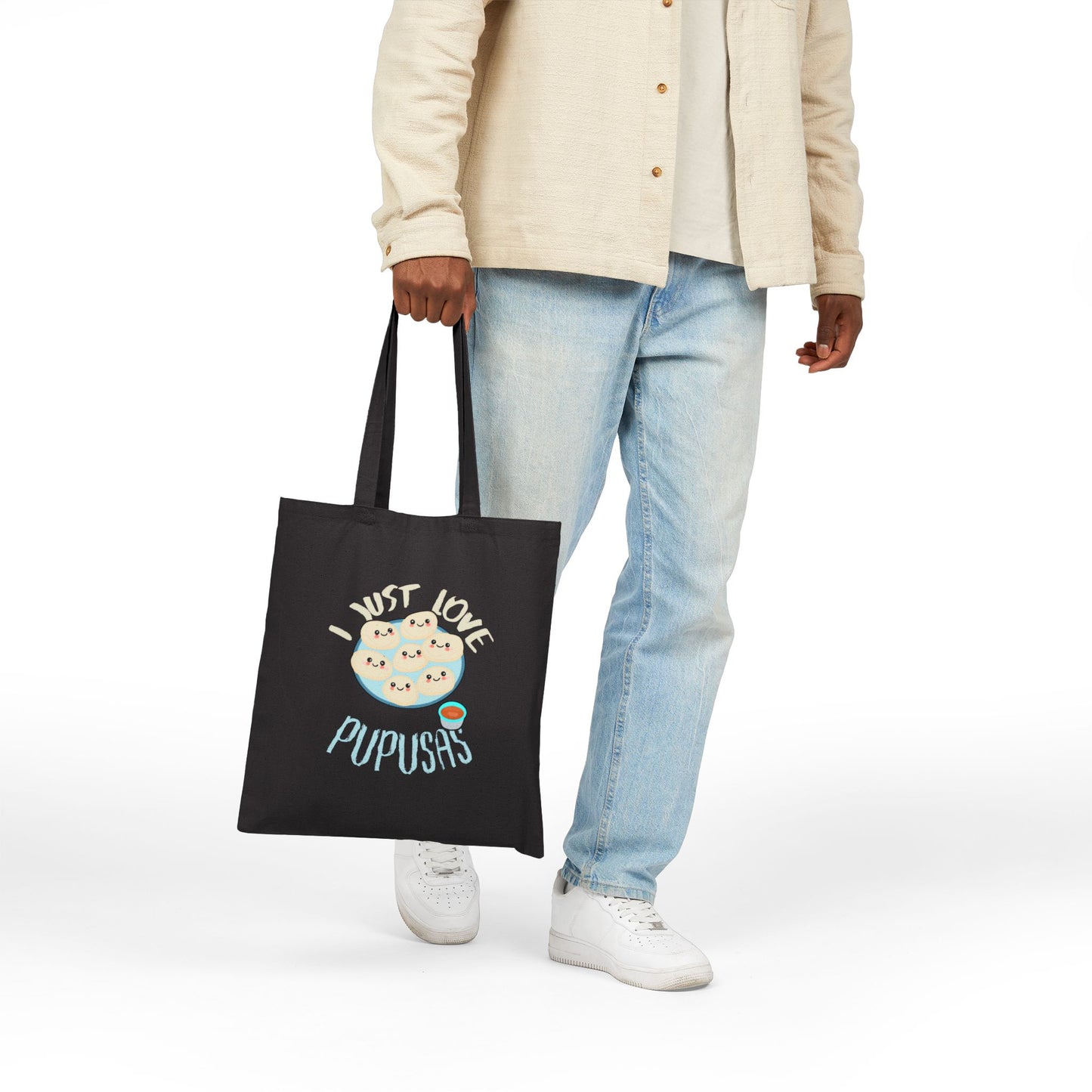I Just Love Pupusas Cotton Canvas Tote Bag, Eco-Friendly Shopper, Gifts for Foodies, Casual Tote for Everyday Use