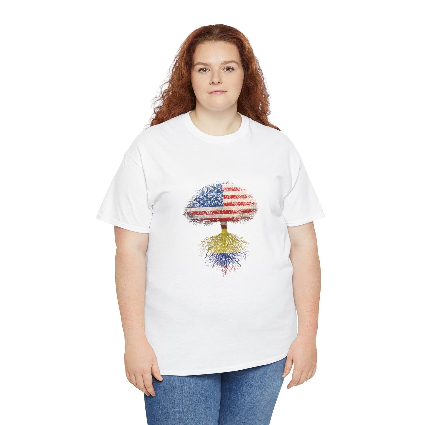 Patriotic Tree Tee - Unisex Heavy Cotton T-Shirt with American Flag Design, Outdoor Adventure Shirt, Gift for Nature Lovers, Colombian