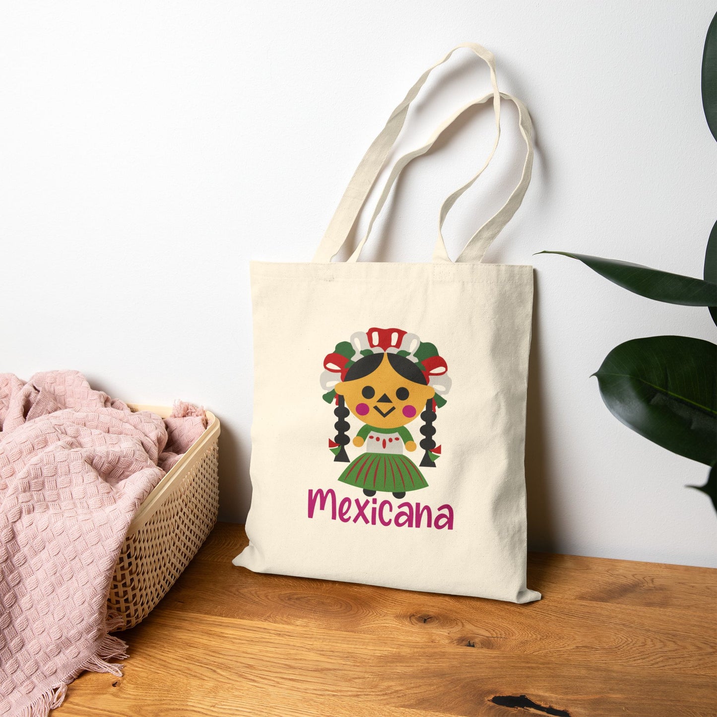 Mexicana Cotton Canvas Tote Bag, Cute Mexican Art, Eco-Friendly Grocery Bag, Festival Accessory, Travel Companion, Gifts for Her