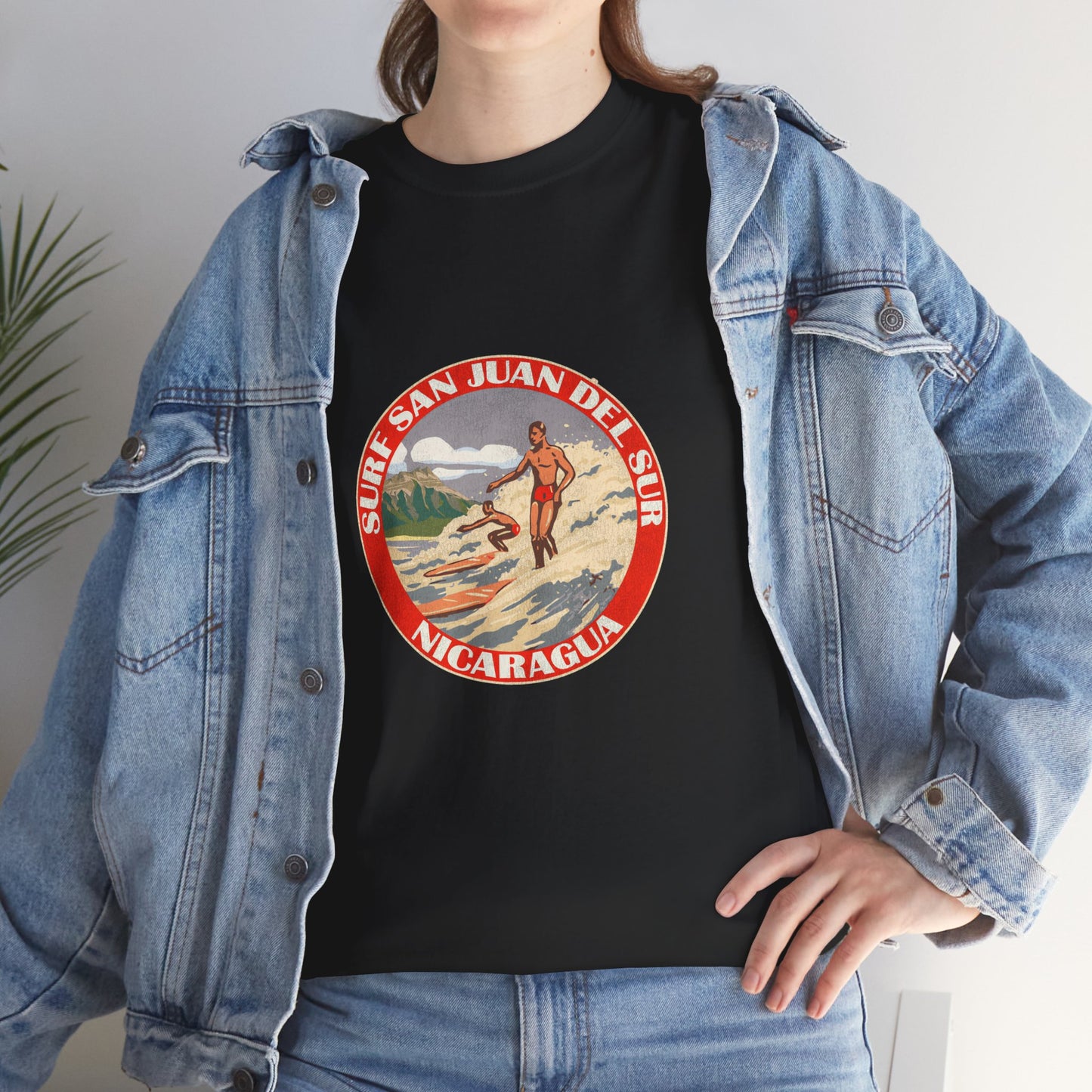 Vintage Nicaragua Surf Tee, Unisex Heavy Cotton T-Shirt, Beach Vibes, Summer Casual Wear, Gift for Surf Lovers, Retro Travel Shirt