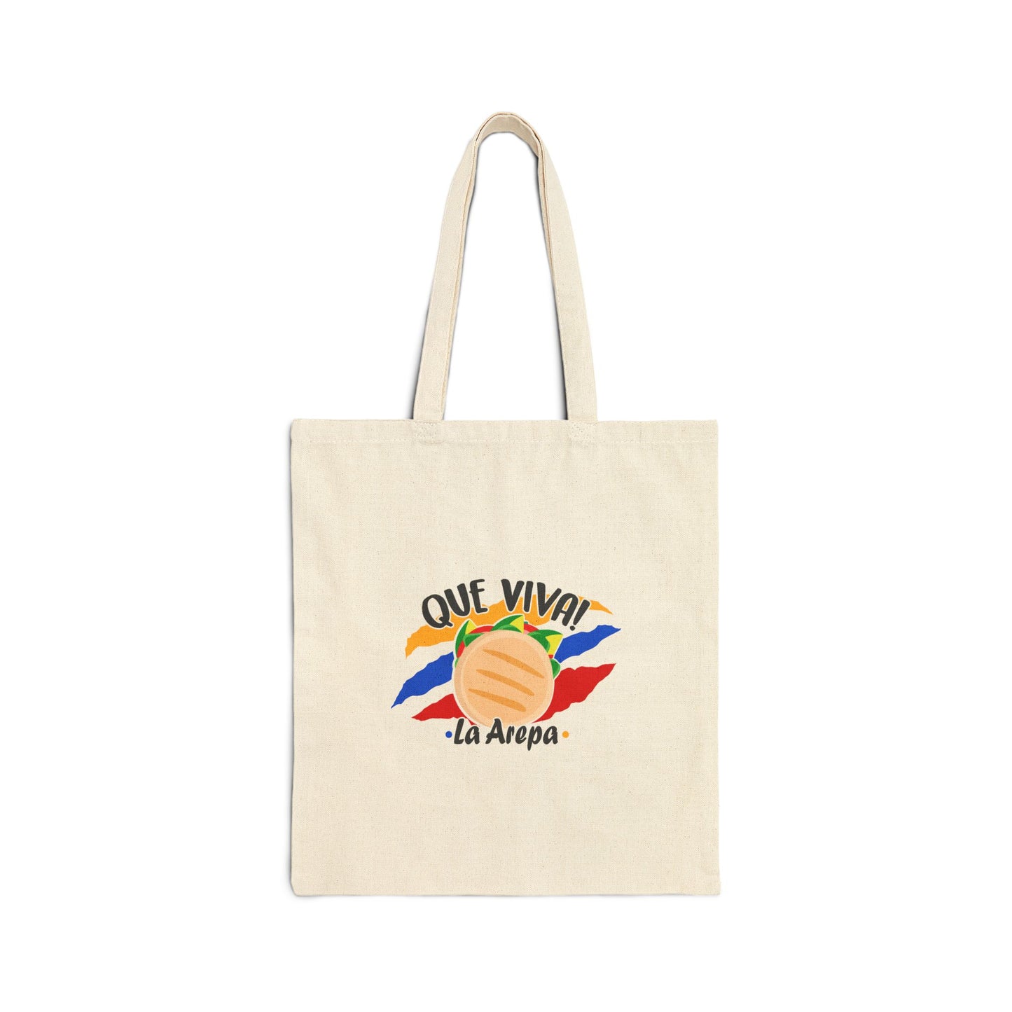 Vibrant Cotton Canvas Tote Bag - 'Que Viva La Arepa', Eco-Friendly Shopping Bag, Gift for Food Lovers, Festivals, Sustainable Style