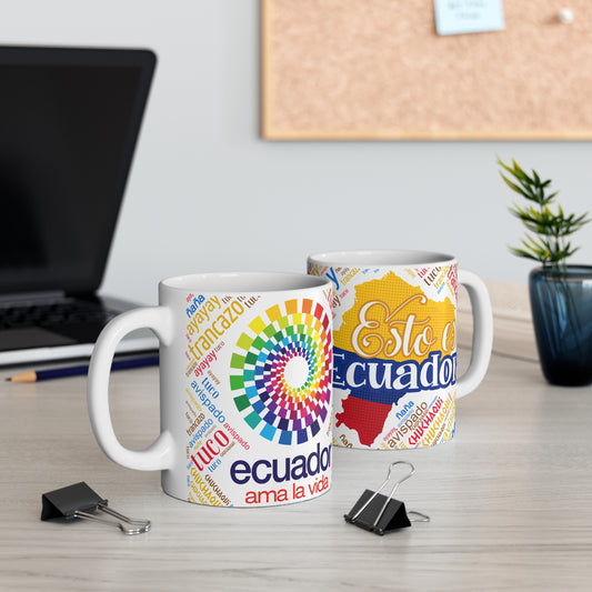 Ecuadorian Spirit Mug, Colorful Travel Souvenir, Gift for Coffee Lovers, Positive Vibes Cup, Perfect for Home or Office, Taza Ecuador