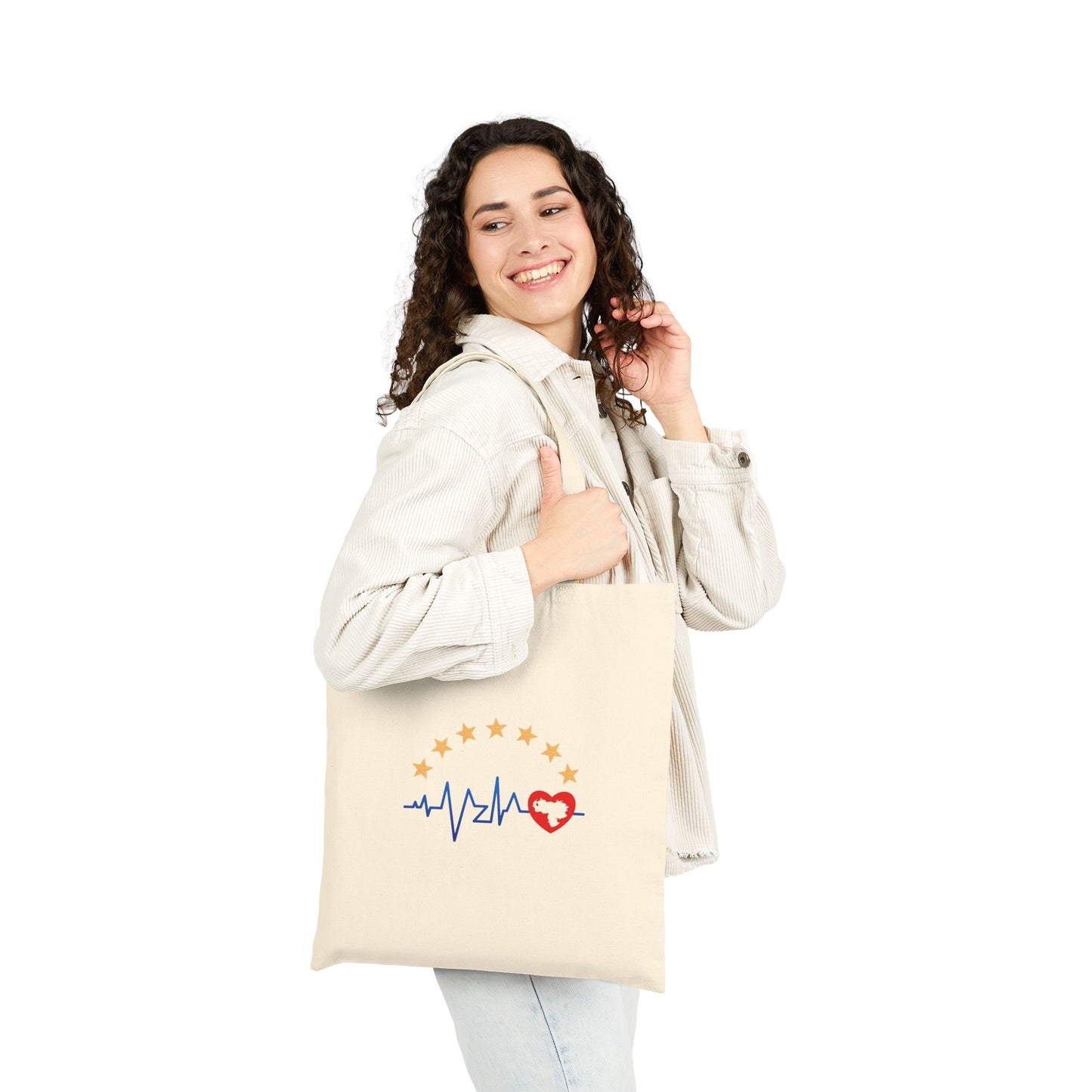 Heartbeat Love Cotton Canvas Tote Bag, Eco-Friendly Shopping Bag, Gym Bag, Gift for Her, Personalized Tote, Colombian Tote Bag