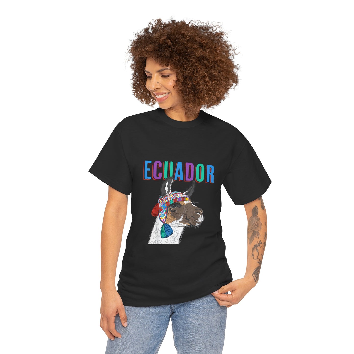 Ecuador Llama Tee, Unisex Heavy Cotton Tee, Ecuadorian Culture Shirt, Travel Gift, Ethnic Wear, Animal Lover T-Shirt