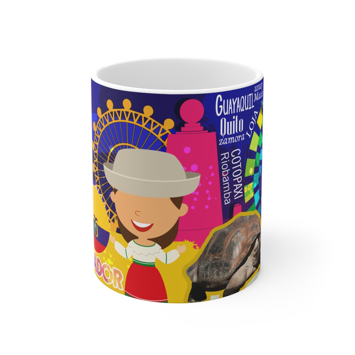 Colorful Ecuadorian Mug, Unique Coffee Cup, Travel Souvenir, Gift for Travelers, Cultural Keepsake, Fun Coffee Mug, Taza Ecuador