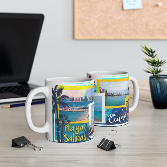 Colorful Beach Mug with Scenic Views of Santa Elena and Salinas, Coastal Gift, Travel Mug, Beach Lover's Drinkware, Taza Ecuador