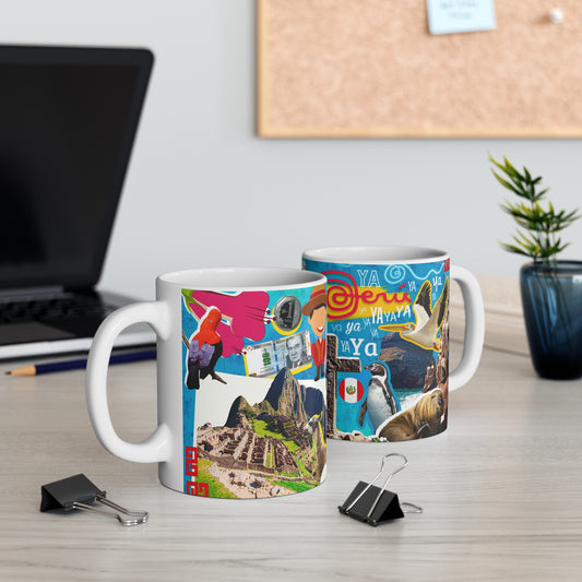 Vibrant Travel Mug - Colorful Peru Collage, Gift for Travelers, Souvenir Mug, Adventure Coffee Cup, Unique Home Decor, Taza Perú