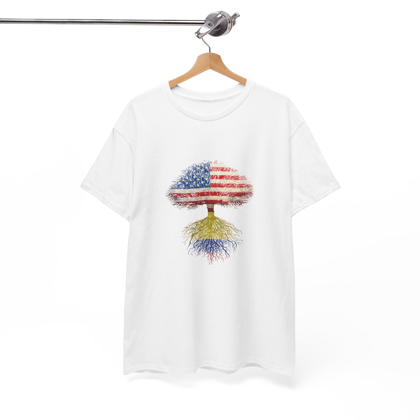 Patriotic Tree Tee - Unisex Heavy Cotton T-Shirt with American Flag Design, Outdoor Adventure Shirt, Gift for Nature Lovers, Colombian