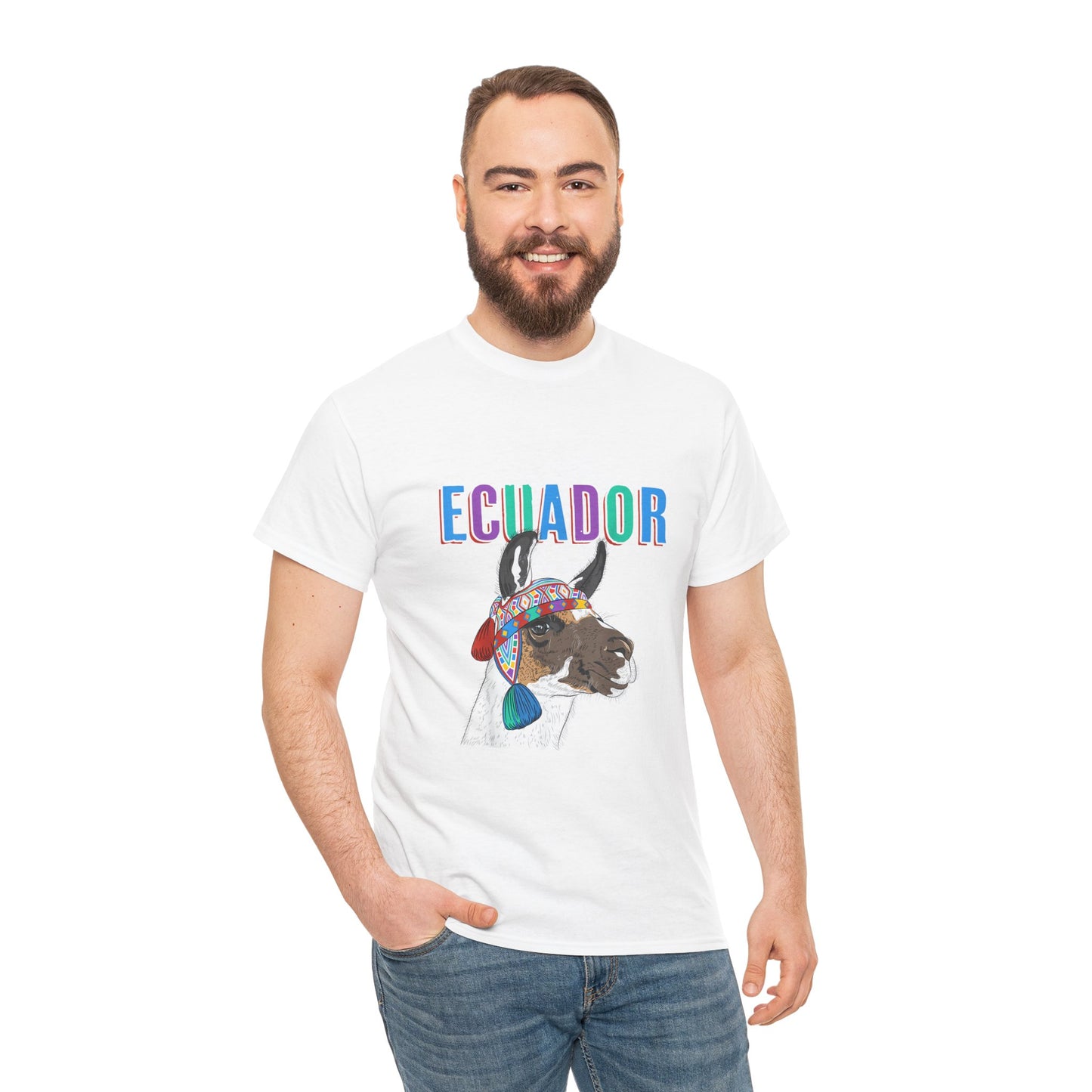Ecuador Llama Tee, Unisex Heavy Cotton Tee, Ecuadorian Culture Shirt, Travel Gift, Ethnic Wear, Animal Lover T-Shirt