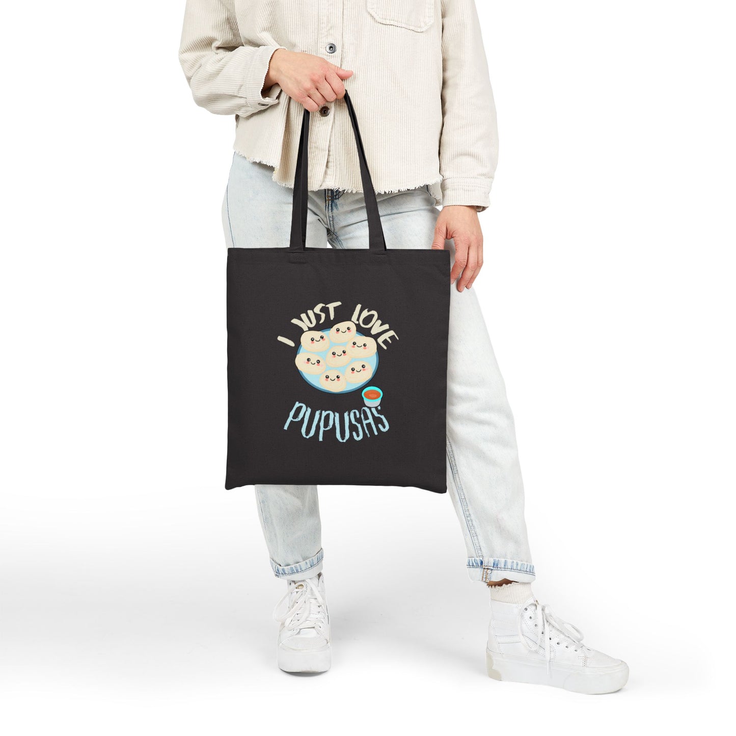 I Just Love Pupusas Cotton Canvas Tote Bag, Eco-Friendly Shopper, Gifts for Foodies, Casual Tote for Everyday Use