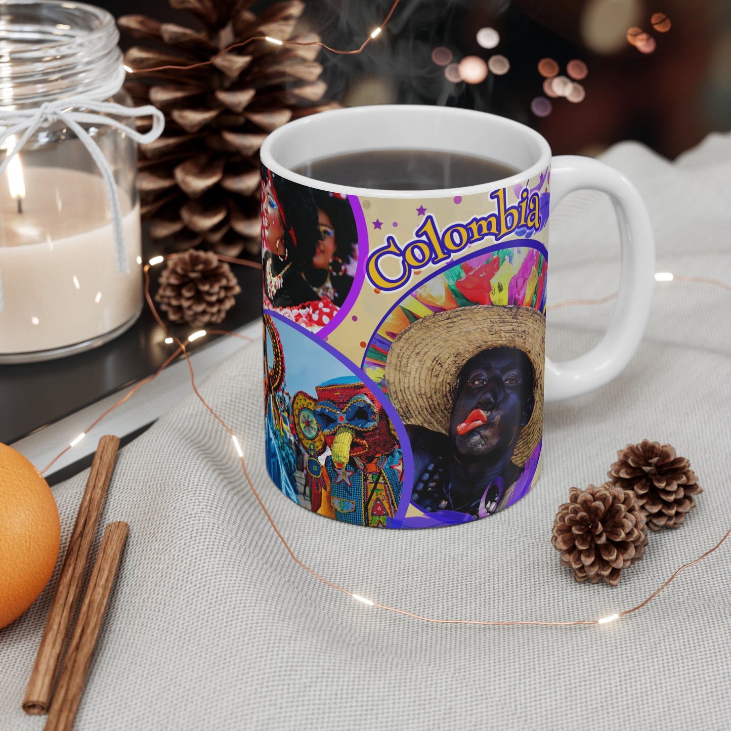 Vibrant Barranquilla Carnival Mug, Colorful Celebration Coffee Cup, Festival Gift, Unique Souvenir, Colombian Coffee