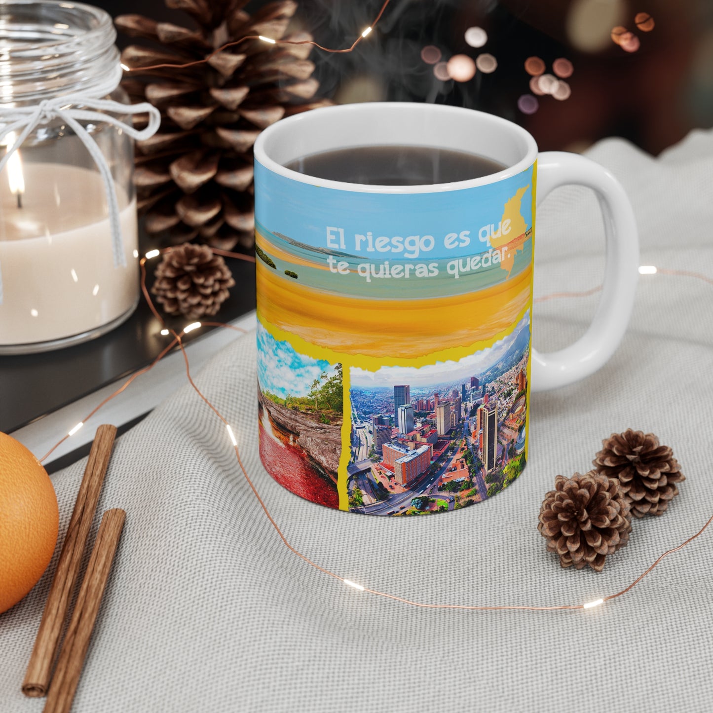 Vibrant Travel Mug - Explore Colombia, Adventure Coffee Cup, Colorful Souvenir Mug, Travel Lover Gift, Beach Vibe Drinkware