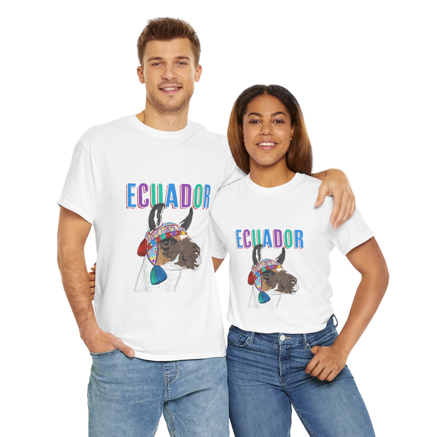 Ecuador Llama Tee, Unisex Heavy Cotton Tee, Ecuadorian Culture Shirt, Travel Gift, Ethnic Wear, Animal Lover T-Shirt