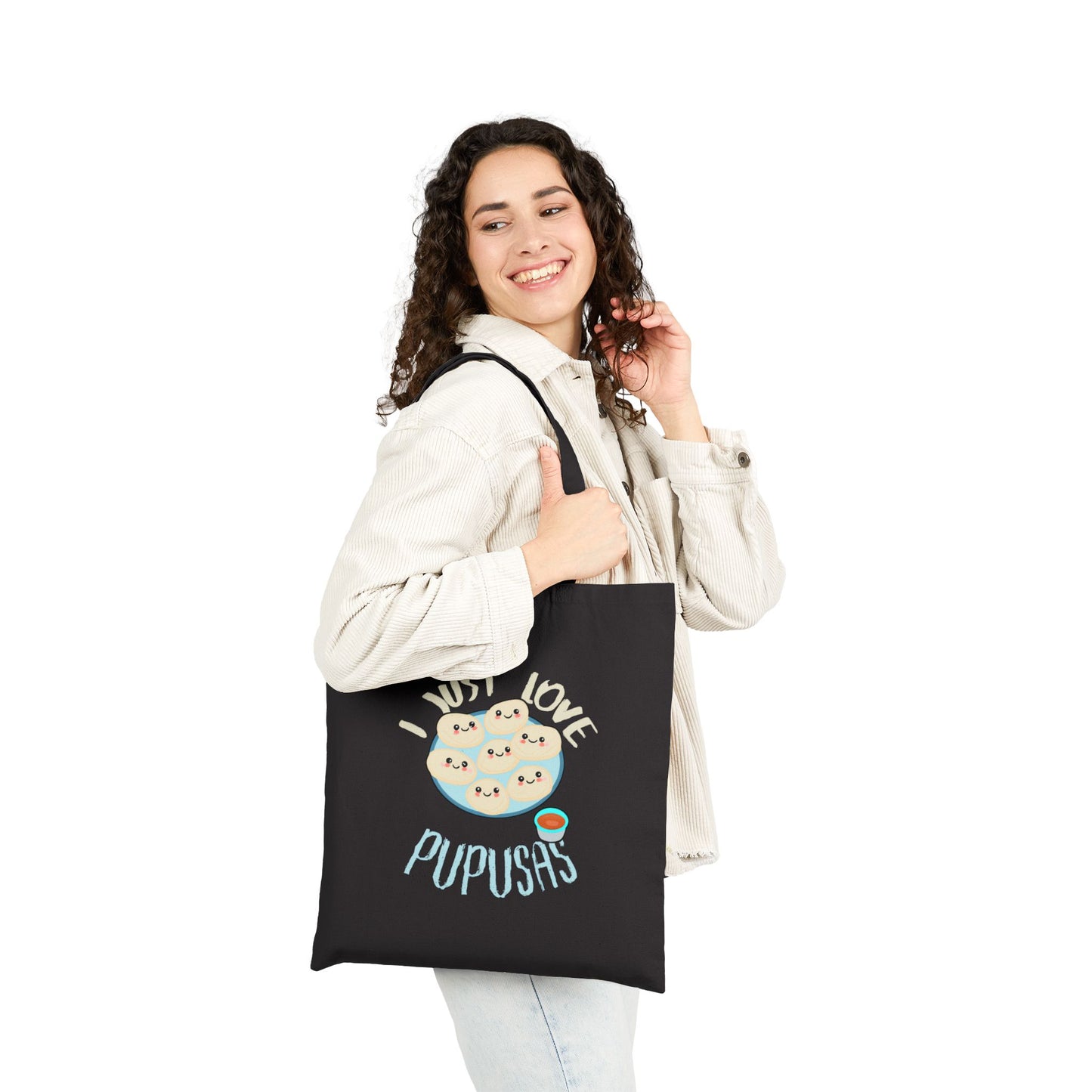 I Just Love Pupusas Cotton Canvas Tote Bag, Eco-Friendly Shopper, Gifts for Foodies, Casual Tote for Everyday Use