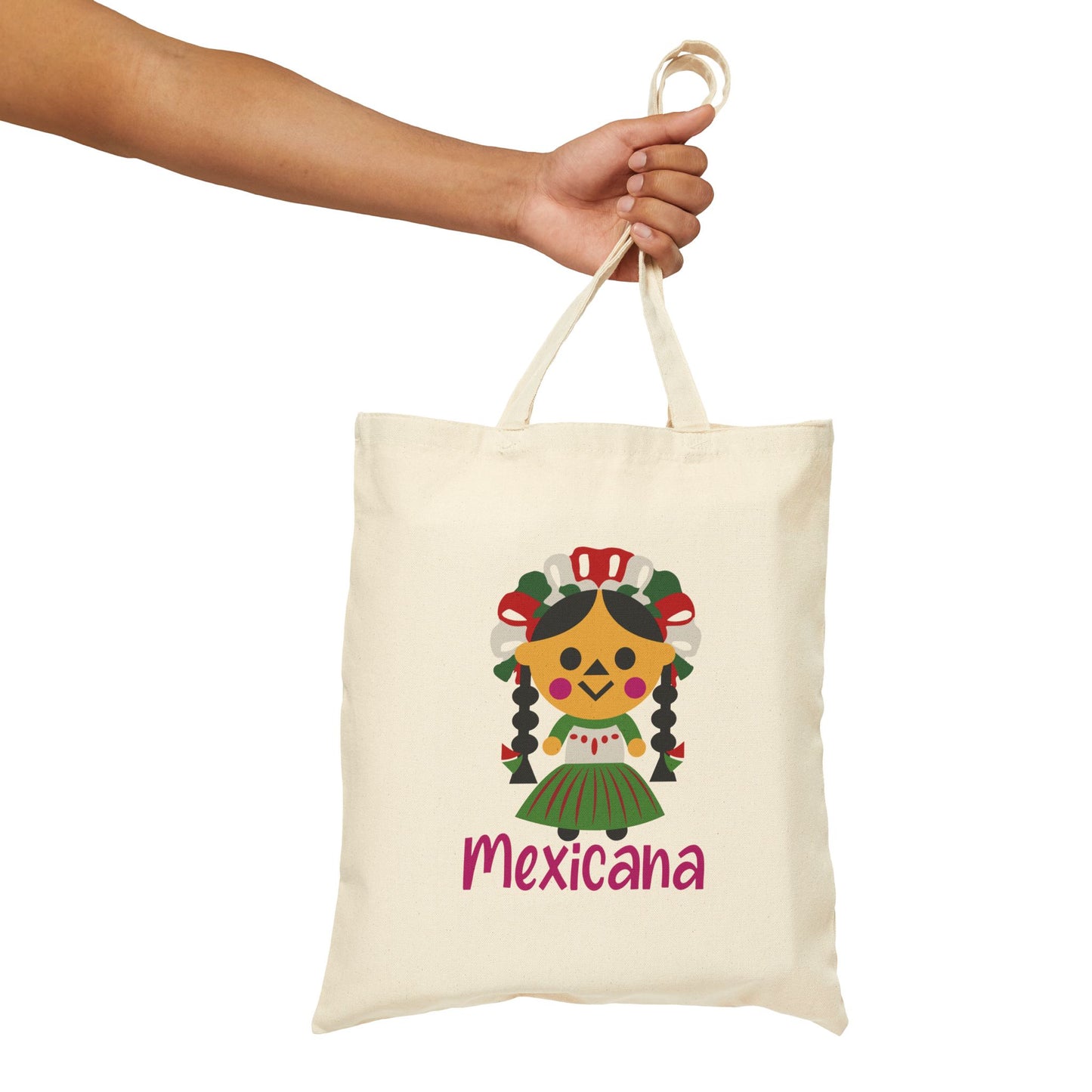 Mexicana Cotton Canvas Tote Bag, Cute Mexican Art, Eco-Friendly Grocery Bag, Festival Accessory, Travel Companion, Gifts for Her