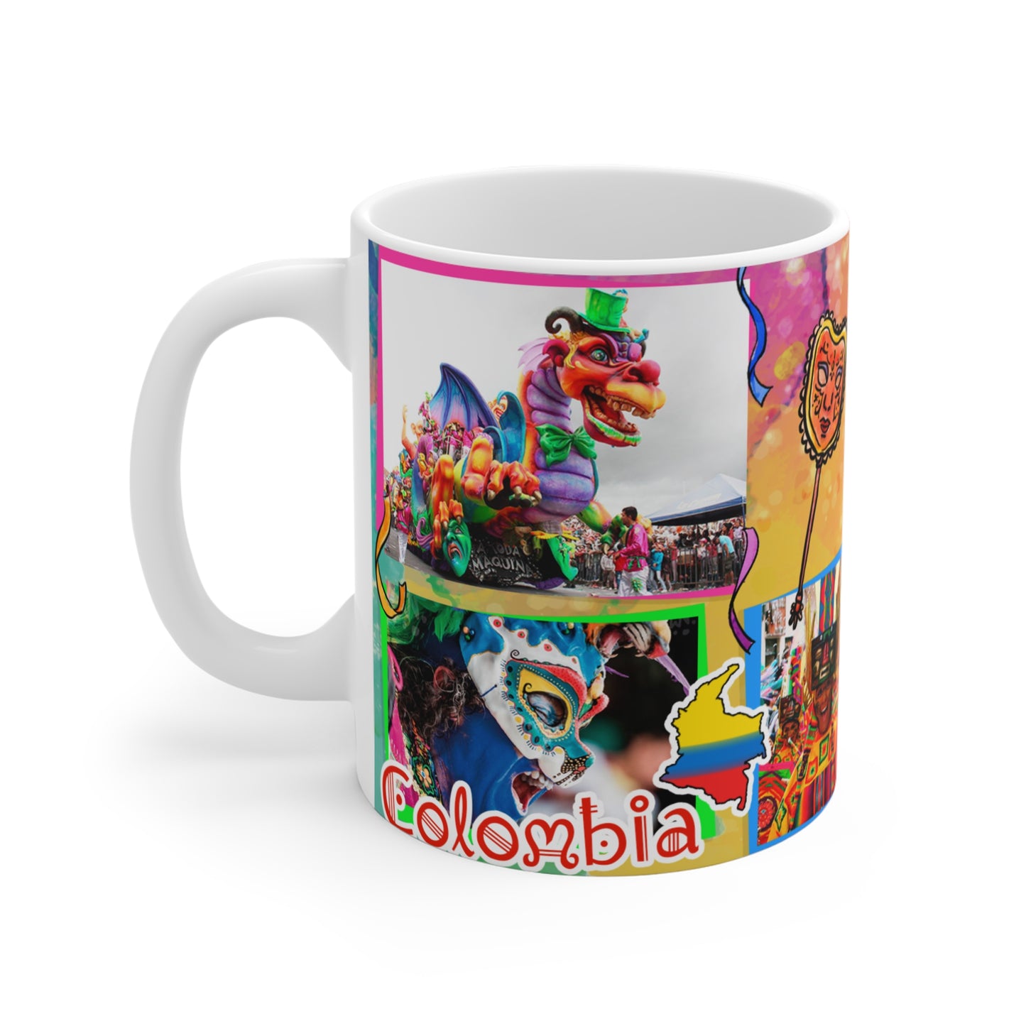Mug Carnaval Blancos y Negros Colombia 11oz, Colombian Coffee Mug, Cultura Colombiana