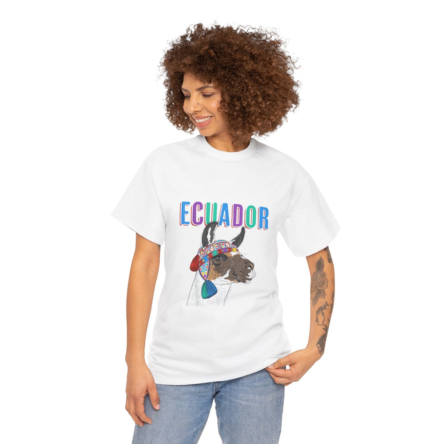 Ecuador Llama Tee, Unisex Heavy Cotton Tee, Ecuadorian Culture Shirt, Travel Gift, Ethnic Wear, Animal Lover T-Shirt