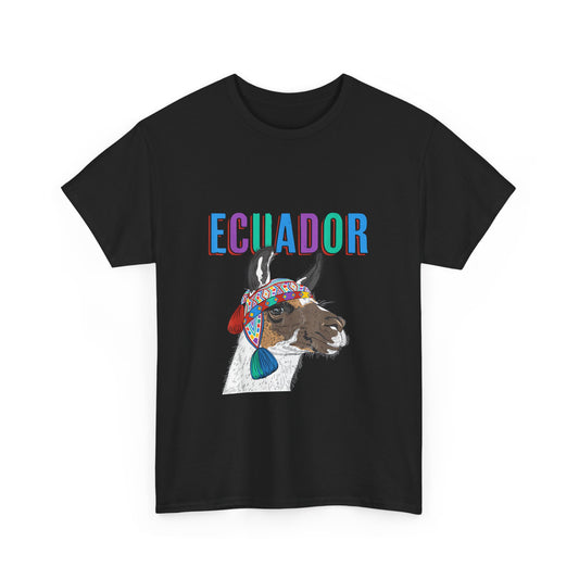 Ecuador Llama Tee, Unisex Heavy Cotton Tee, Ecuadorian Culture Shirt, Travel Gift, Ethnic Wear, Animal Lover T-Shirt
