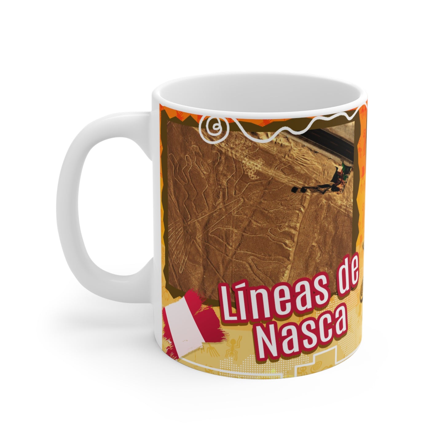Peruvian Art Mug, Vintage Icons, Gift for Travelers, Coffee Lover's Cup, Unique Souvenir, Lineas de Nasca Design, Taza Perú